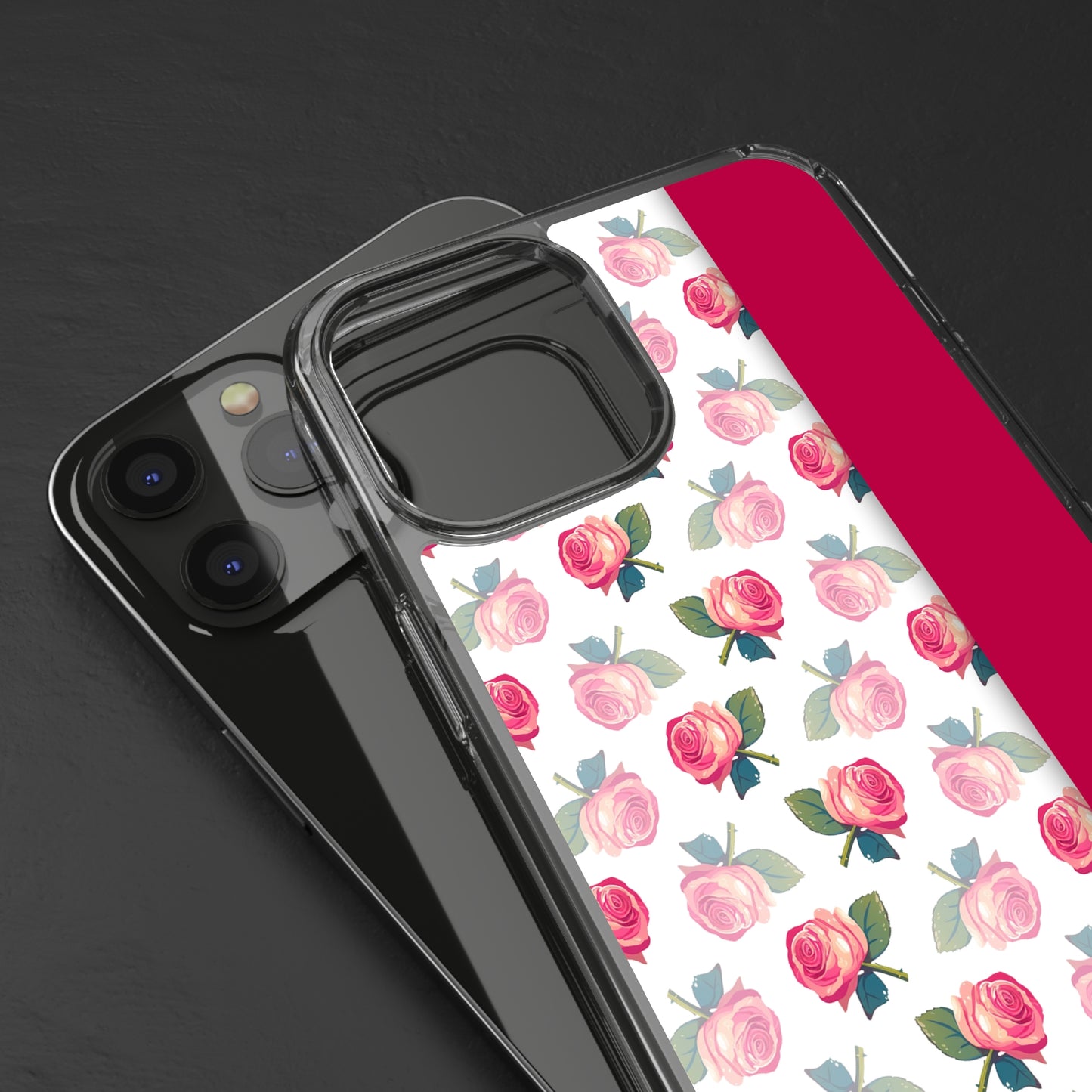 Custom Name Pink Floral Pattern | Clear iPhone Case / Samsung Case