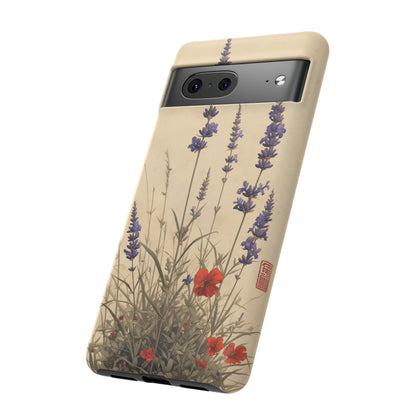 Thin Red and Lavender Flowers, Vintage Wildflowers Phone Case