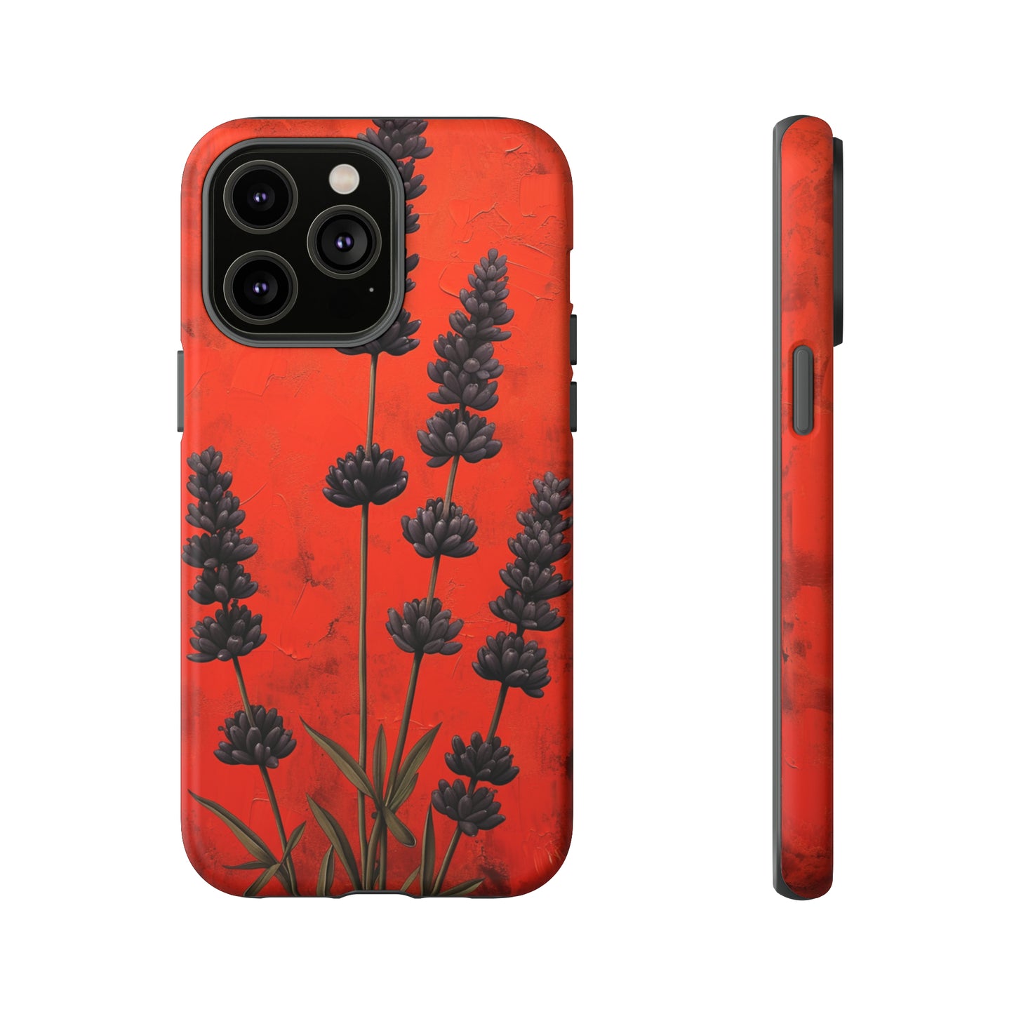 Minimalist Red and Black Lavender Flowers, Vintage Wildflowers iPhone Case