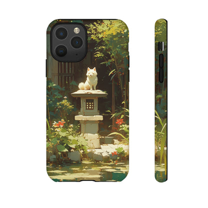 Dog on Statue iPhone Case, Vintage Japanese Aesthetic | Animal Lovers Phone Case