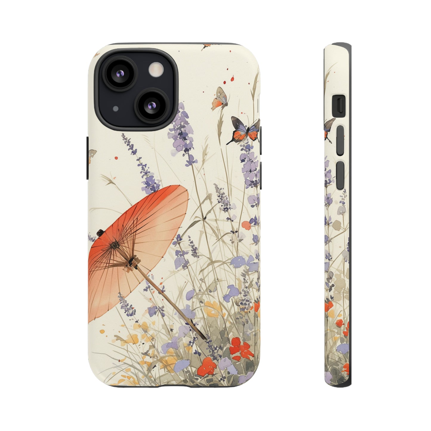 Japanese Vintage Minimalist Soft Lavender & Butterflies iPhone Case, Samsung Case