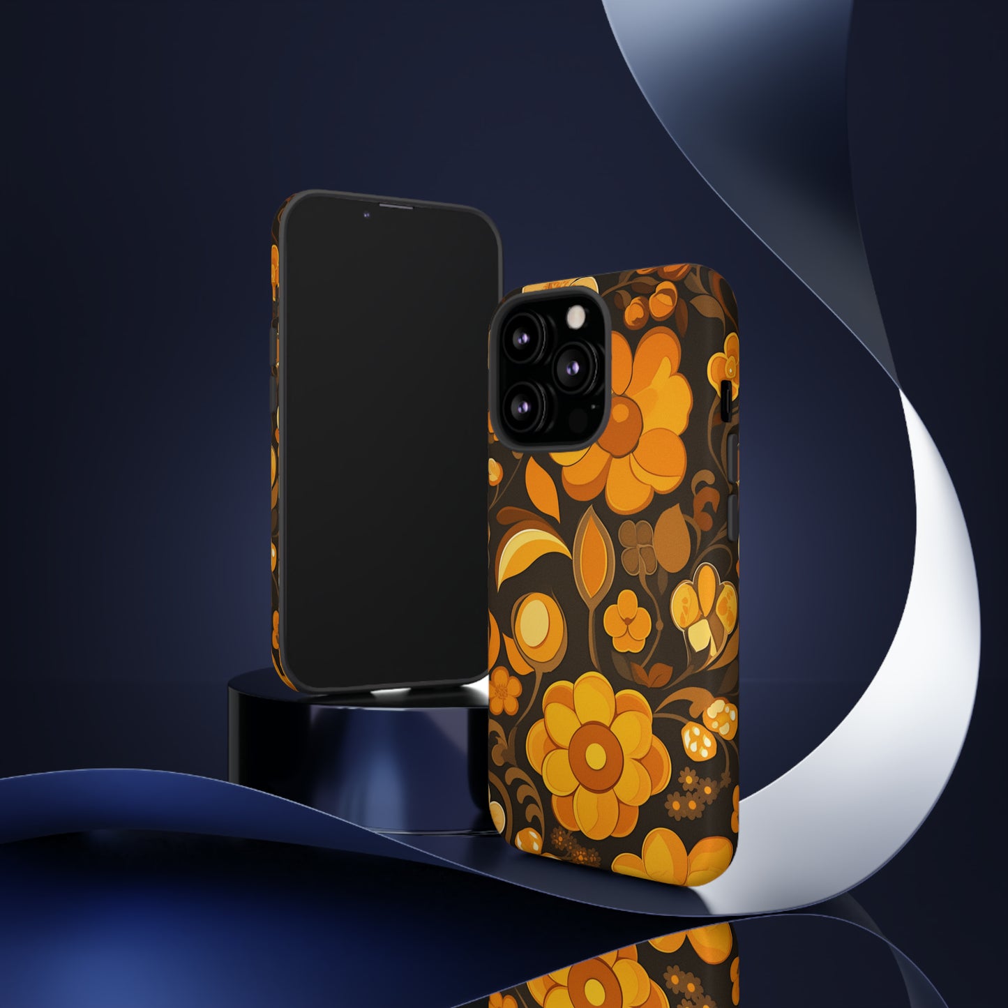 Abstract Retro 70s Dark Wildflower Patterns iPhone Case / Samsung Case