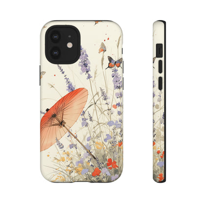 Japanese Vintage Minimalist Soft Lavender & Butterflies iPhone Case, Samsung Case