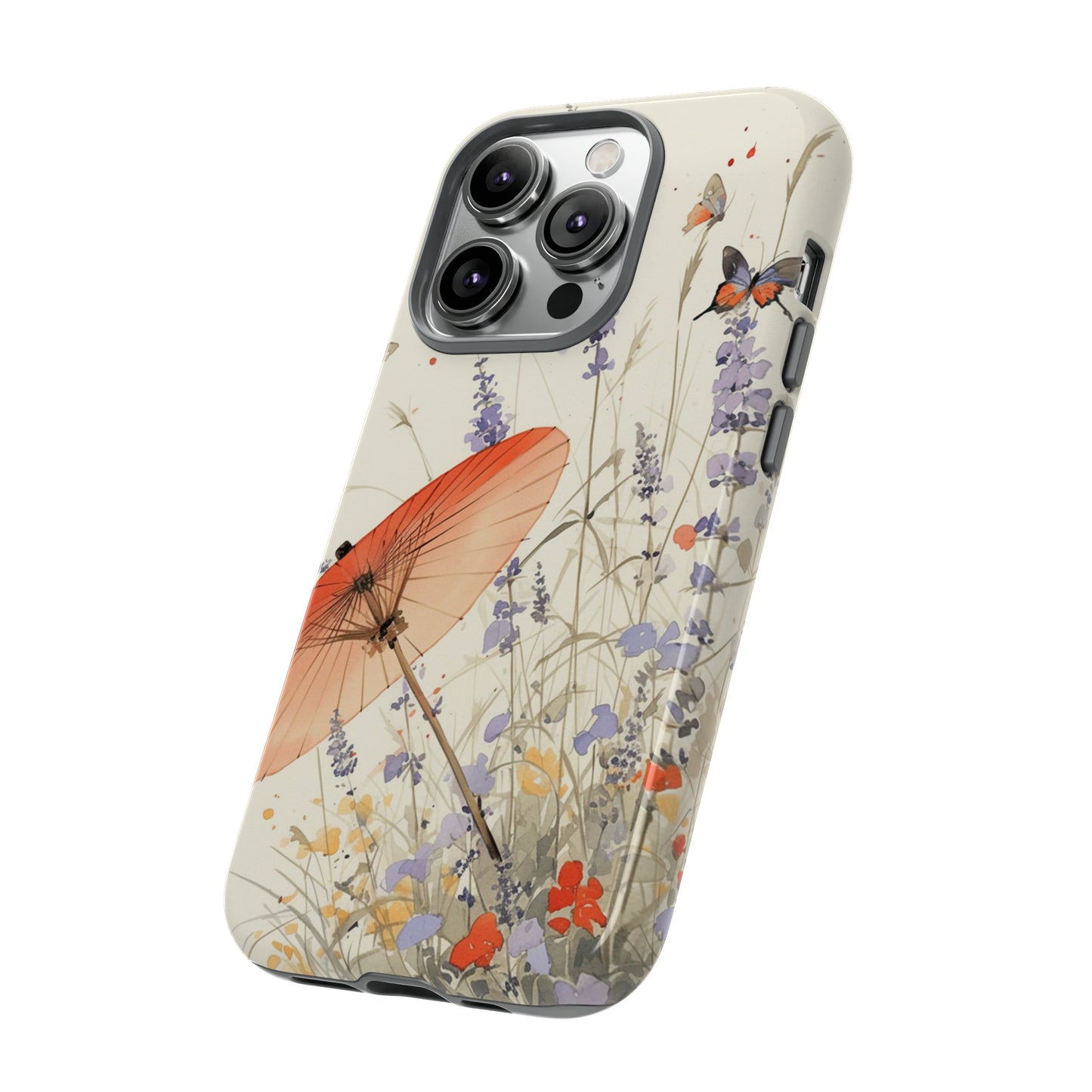 Japanese Vintage Minimalist Soft Lavender & Butterflies iPhone Case, Samsung Case