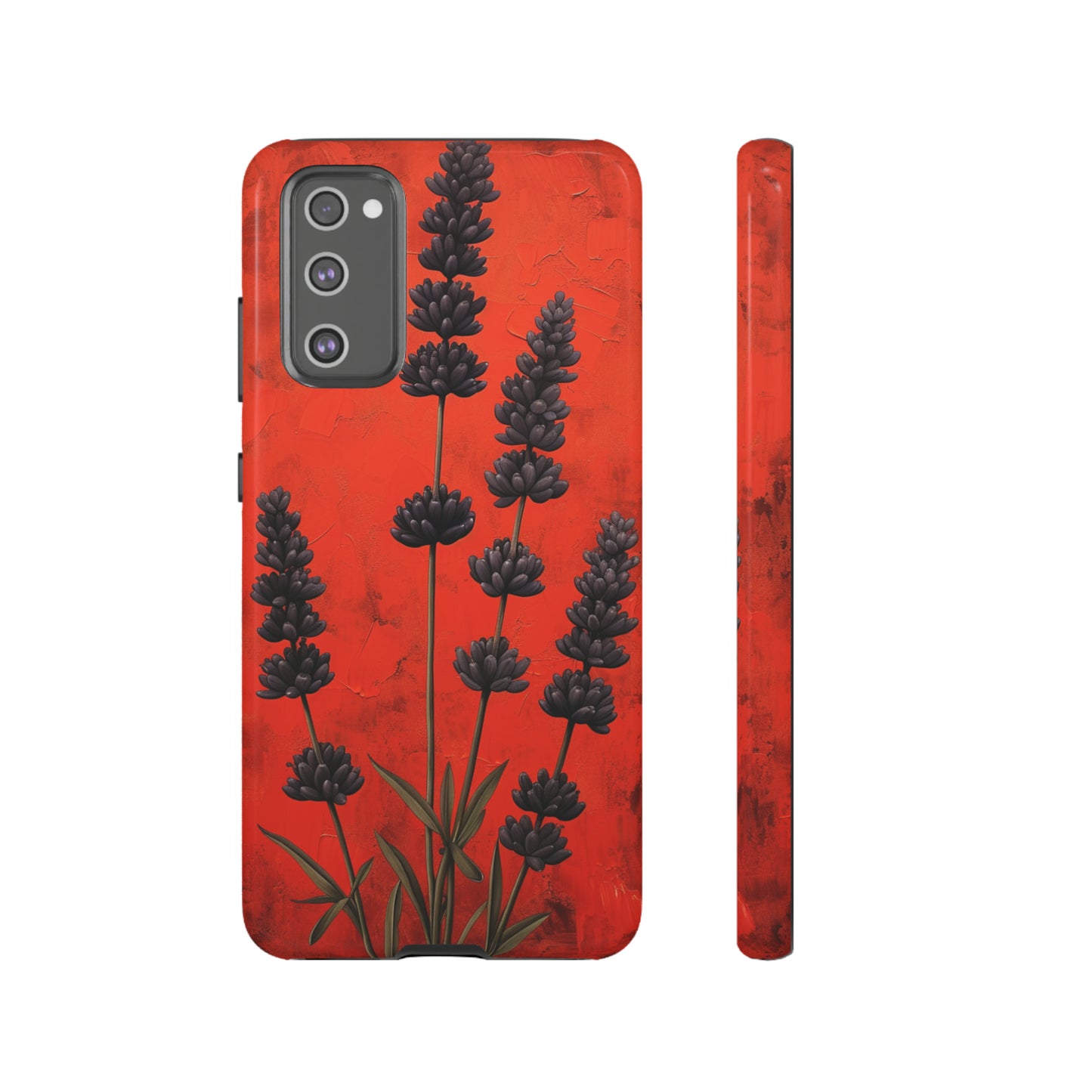 Minimalist Red and Black Lavender Flowers, Vintage Wildflowers iPhone Case