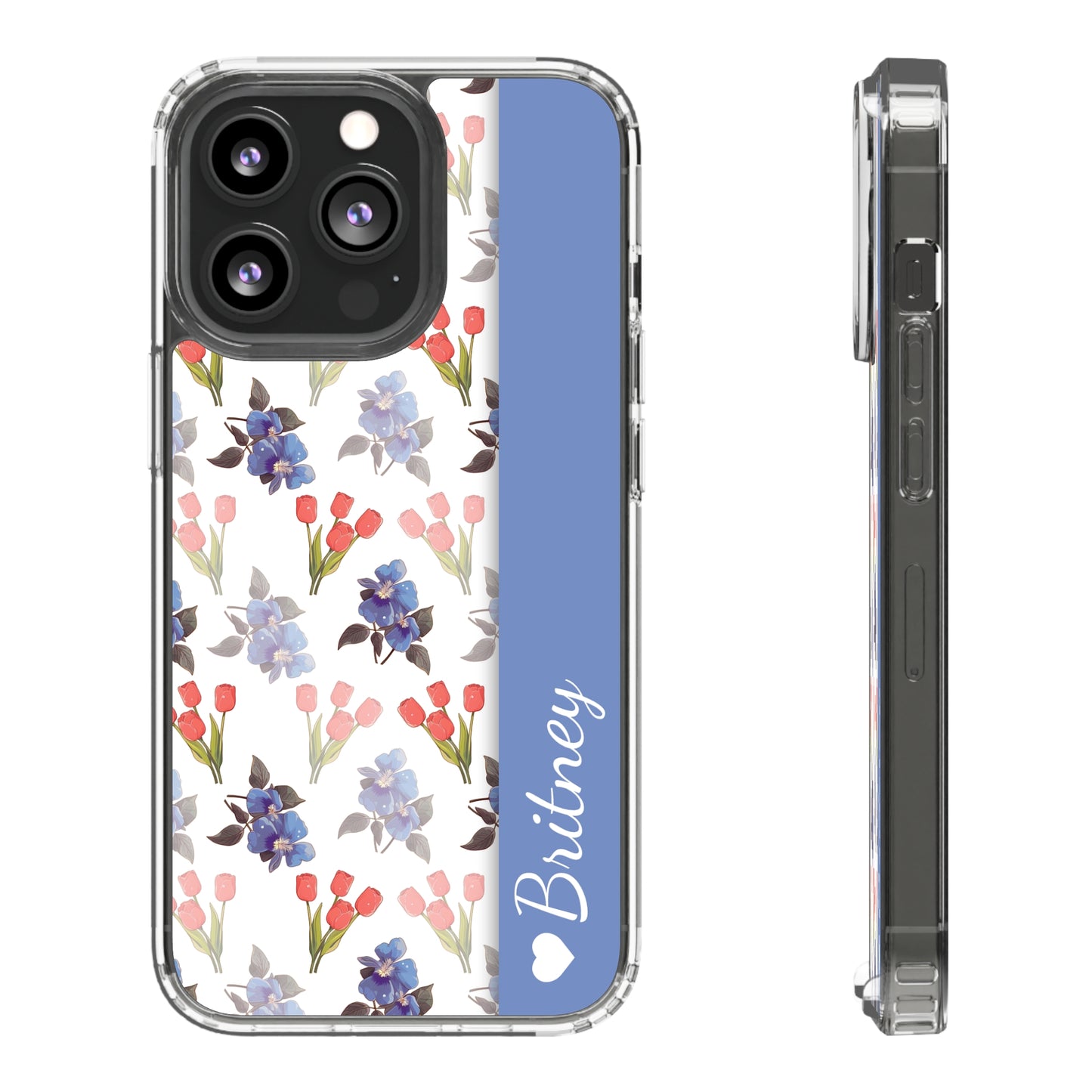 Custom Blue Red Flowers | Clear iPhone Case / Samsung Case