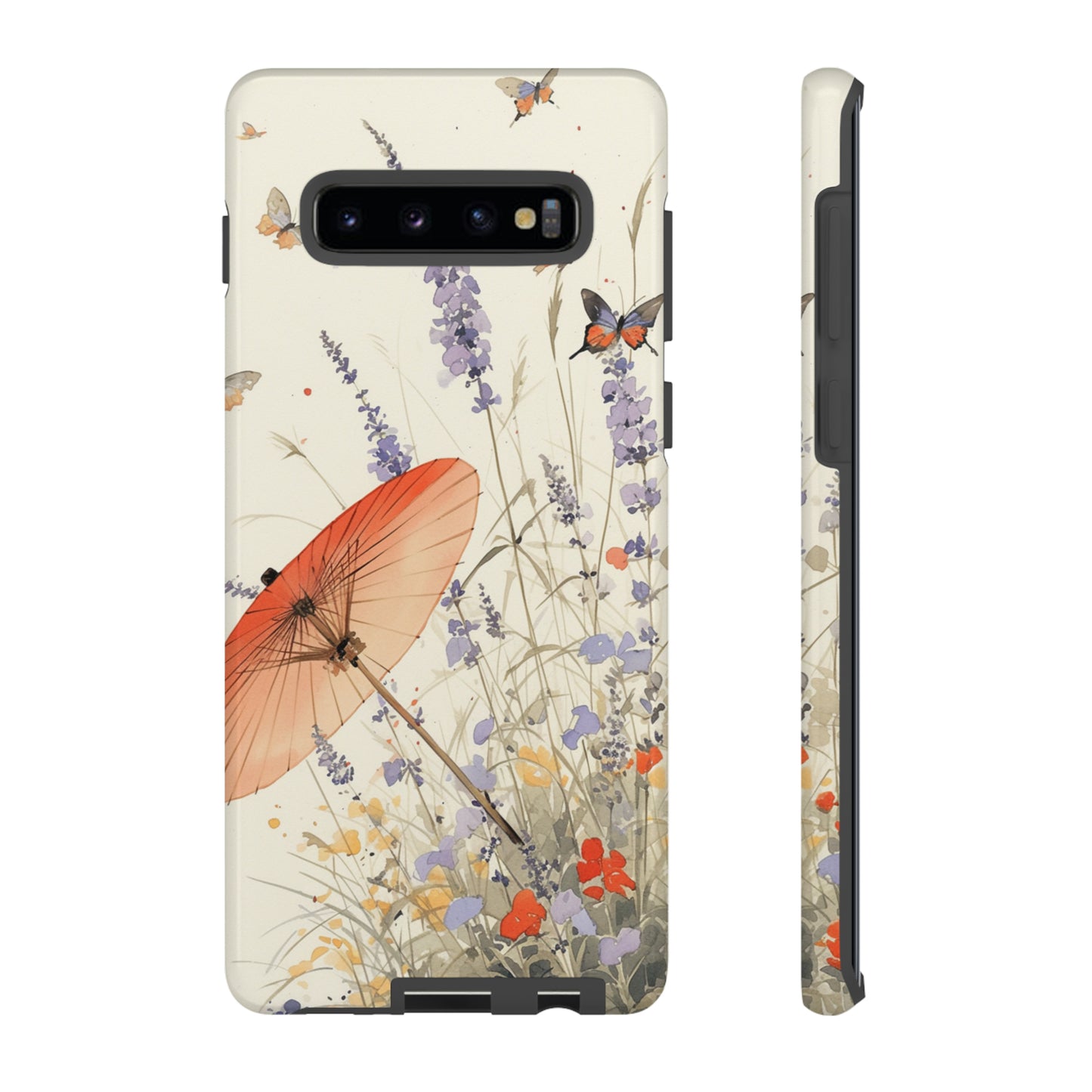 Japanese Vintage Minimalist Soft Lavender & Butterflies iPhone Case, Samsung Case