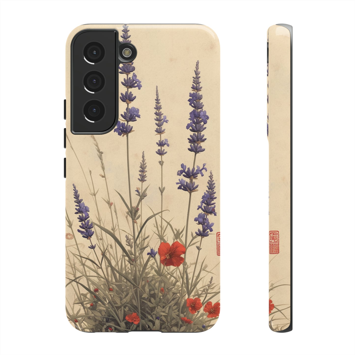 Thin Red and Lavender Flowers, Vintage Wildflowers Phone Case