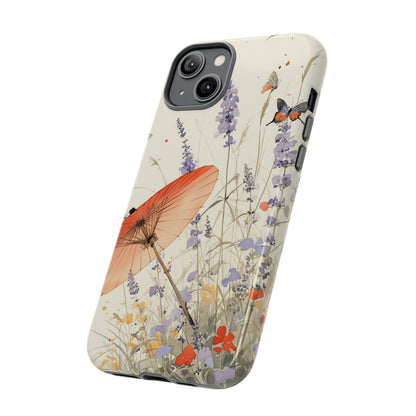 Japanese Vintage Minimalist Soft Lavender & Butterflies iPhone Case, Samsung Case