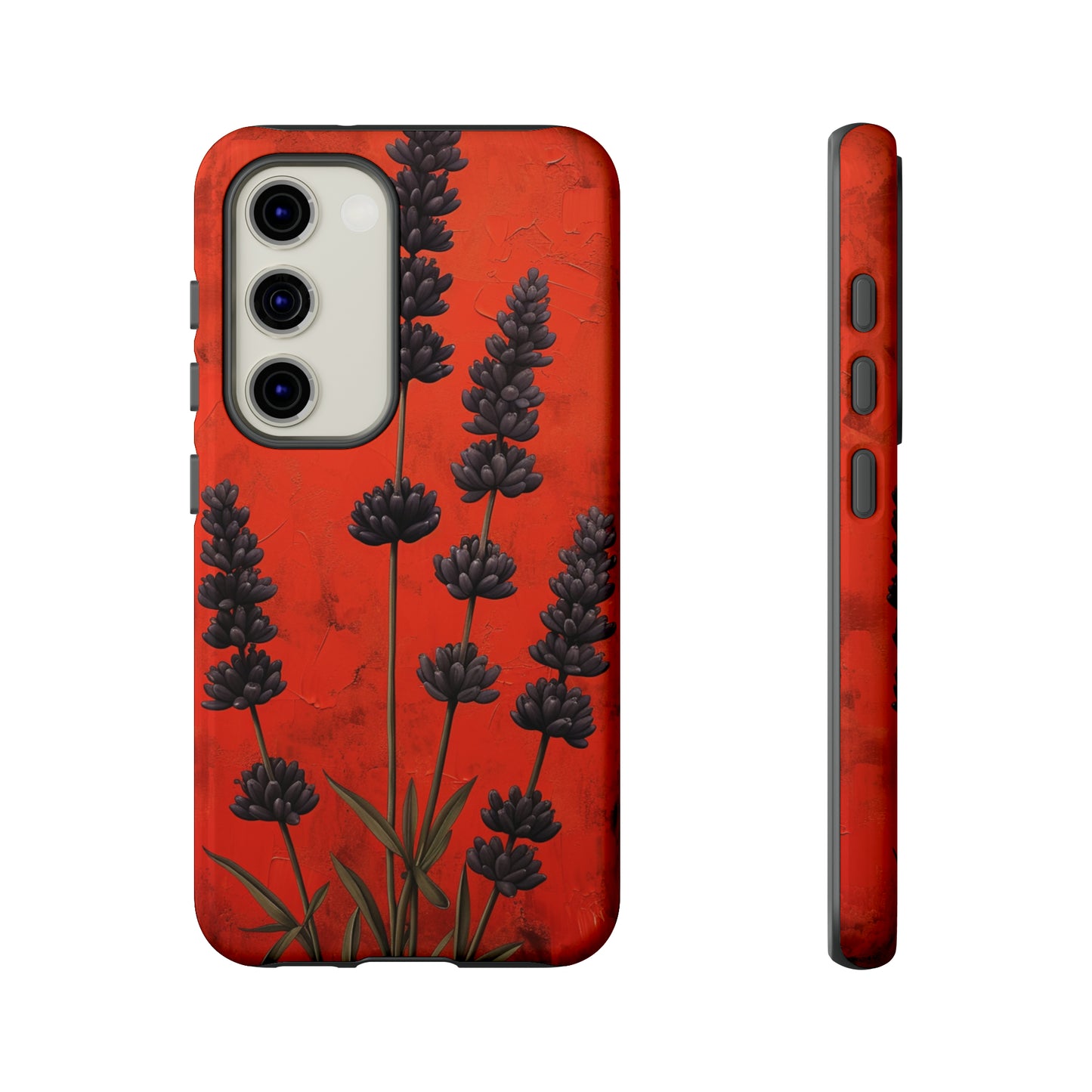 Minimalist Red and Black Lavender Flowers, Vintage Wildflowers iPhone Case