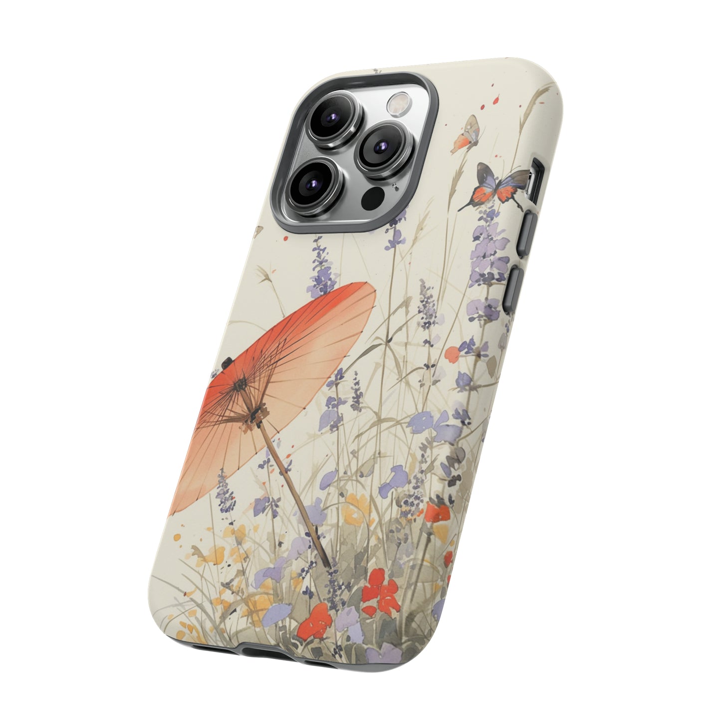 Japanese Vintage Minimalist Soft Lavender & Butterflies iPhone Case, Samsung Case