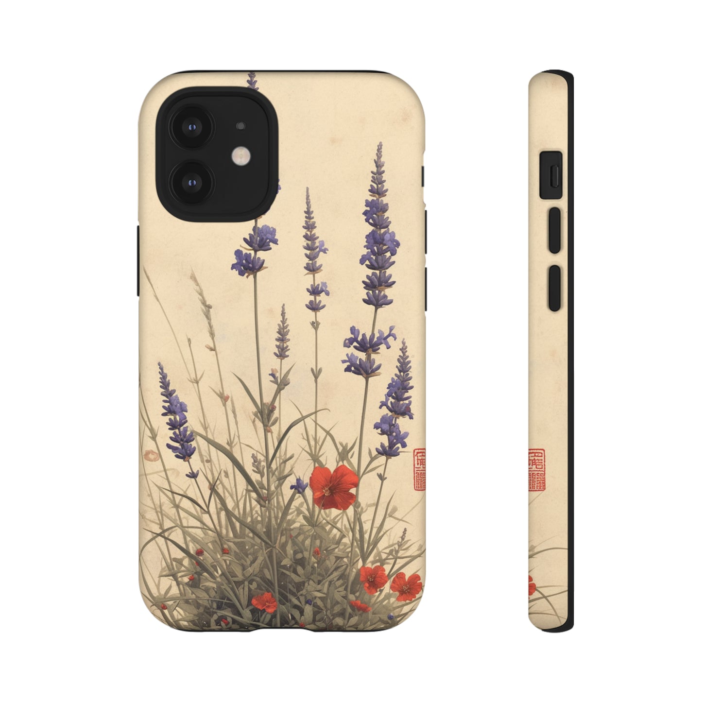 Thin Red and Lavender Flowers, Vintage Wildflowers Phone Case