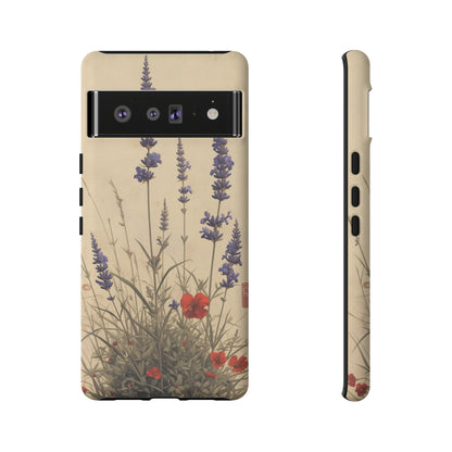 Thin Red and Lavender Flowers, Vintage Wildflowers Phone Case