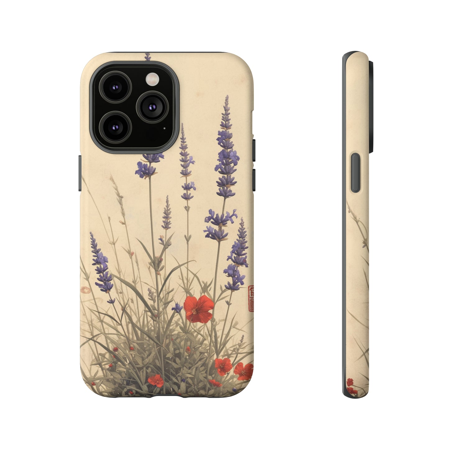 Thin Red and Lavender Flowers, Vintage Wildflowers Phone Case