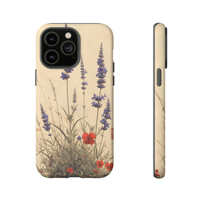 Thin Red and Lavender Flowers, Vintage Wildflowers Phone Case