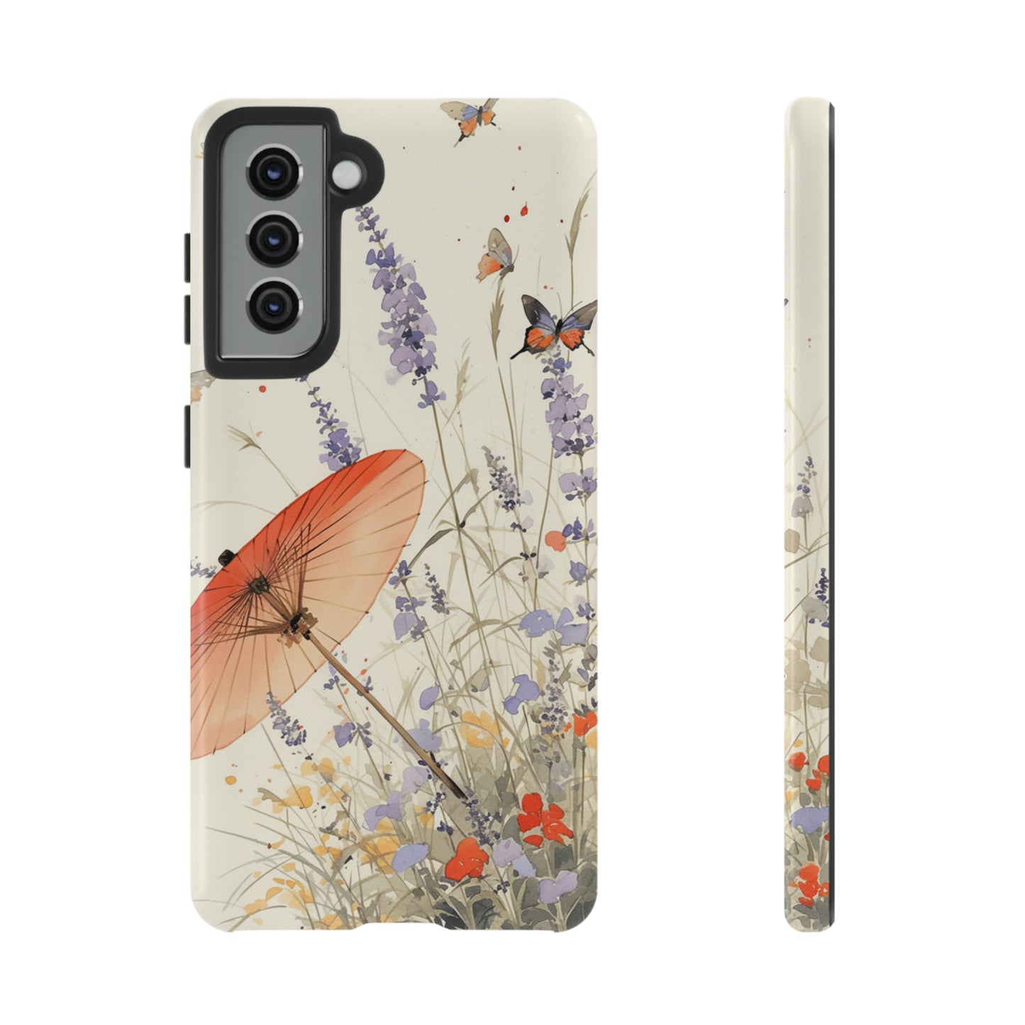 Japanese Vintage Minimalist Soft Lavender & Butterflies iPhone Case, Samsung Case