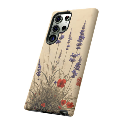 Thin Red and Lavender Flowers, Vintage Wildflowers Phone Case