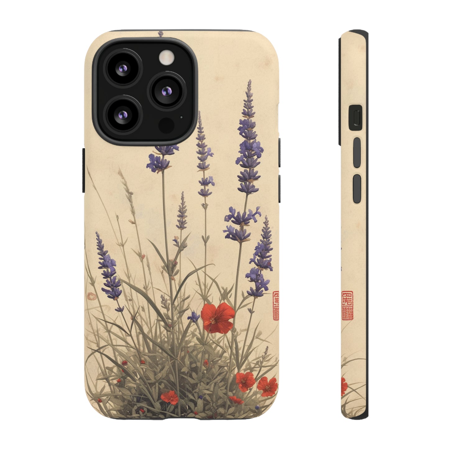 Thin Red and Lavender Flowers, Vintage Wildflowers Phone Case