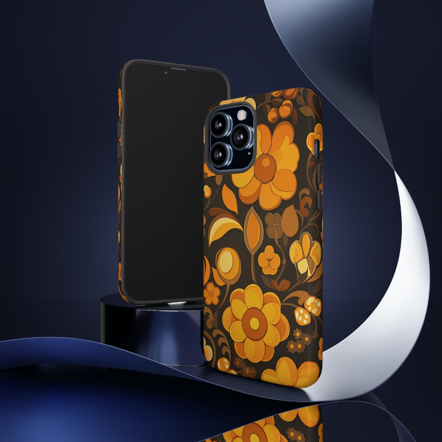 Abstract Retro 70s Dark Wildflower Patterns iPhone Case / Samsung Case