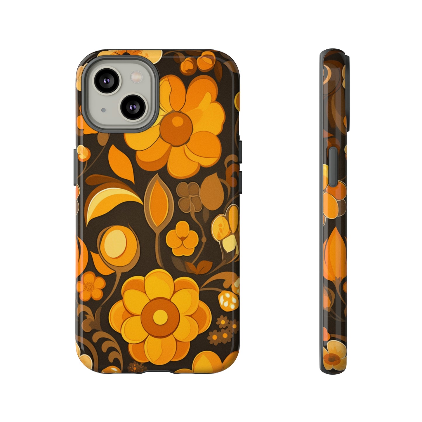 Abstract Retro 70s Dark Wildflower Patterns iPhone Case / Samsung Case