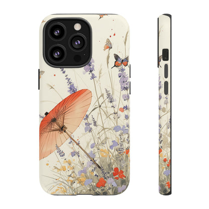 Japanese Vintage Minimalist Soft Lavender & Butterflies iPhone Case, Samsung Case