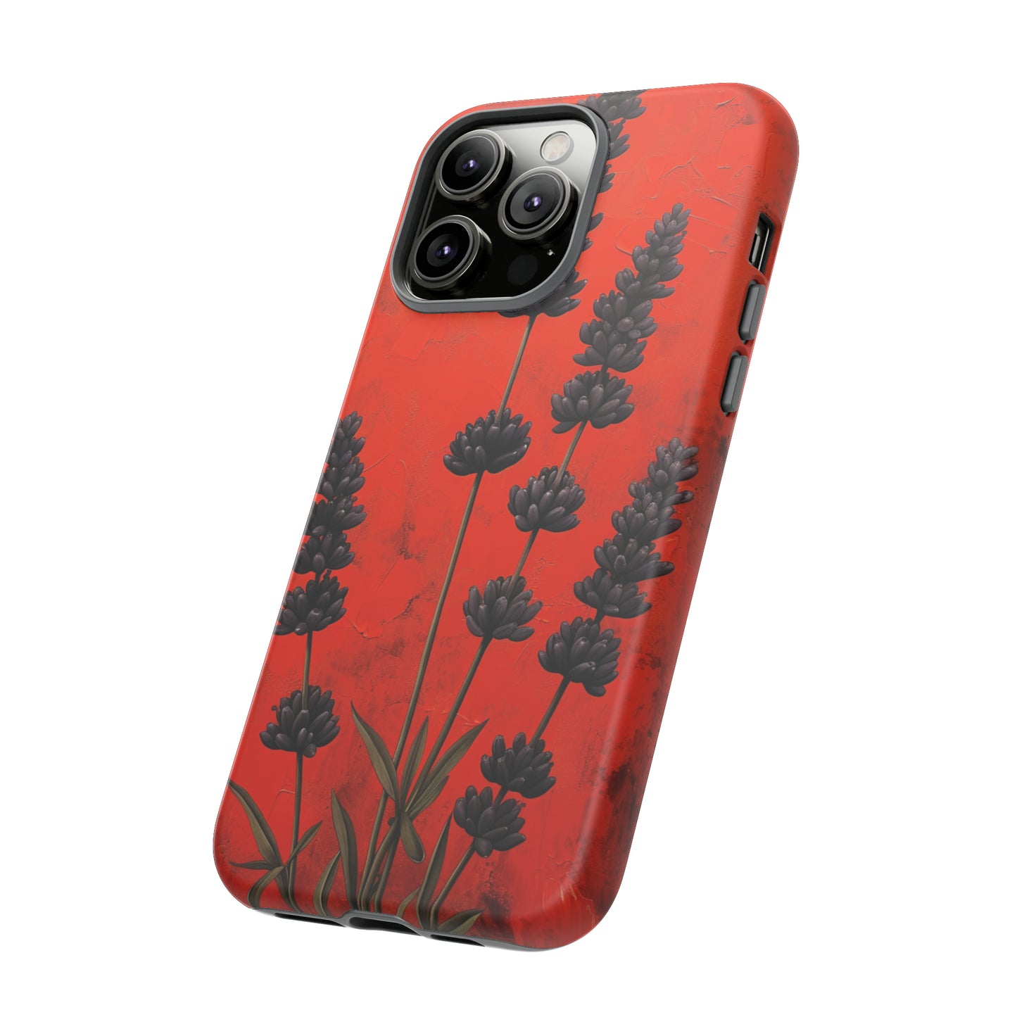 Minimalist Red and Black Lavender Flowers, Vintage Wildflowers iPhone Case