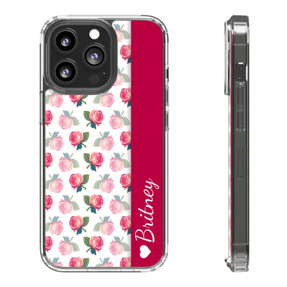 Custom Name Pink Floral Pattern | Clear iPhone Case / Samsung Case