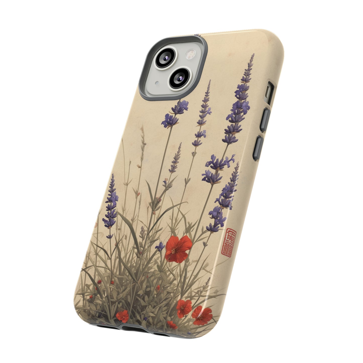 Thin Red and Lavender Flowers, Vintage Wildflowers Phone Case