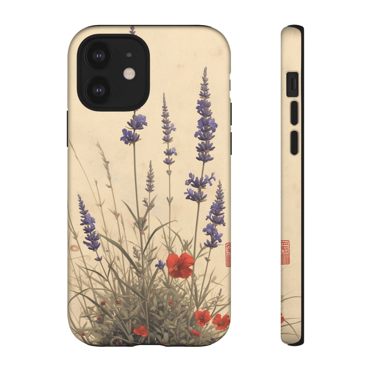 Thin Red and Lavender Flowers, Vintage Wildflowers Phone Case