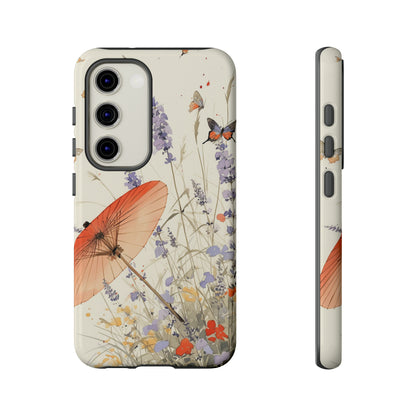 Japanese Vintage Minimalist Soft Lavender & Butterflies iPhone Case, Samsung Case