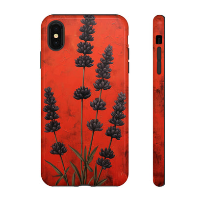 Minimalist Red and Black Lavender Flowers, Vintage Wildflowers iPhone Case