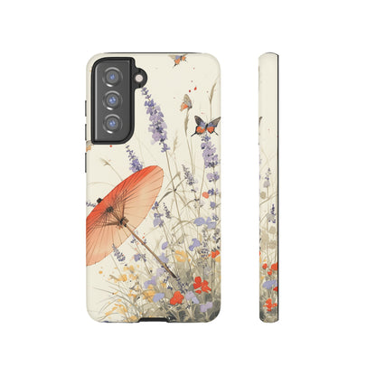 Japanese Vintage Minimalist Soft Lavender & Butterflies iPhone Case, Samsung Case