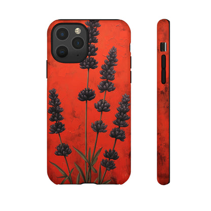 Minimalist Red and Black Lavender Flowers, Vintage Wildflowers iPhone Case