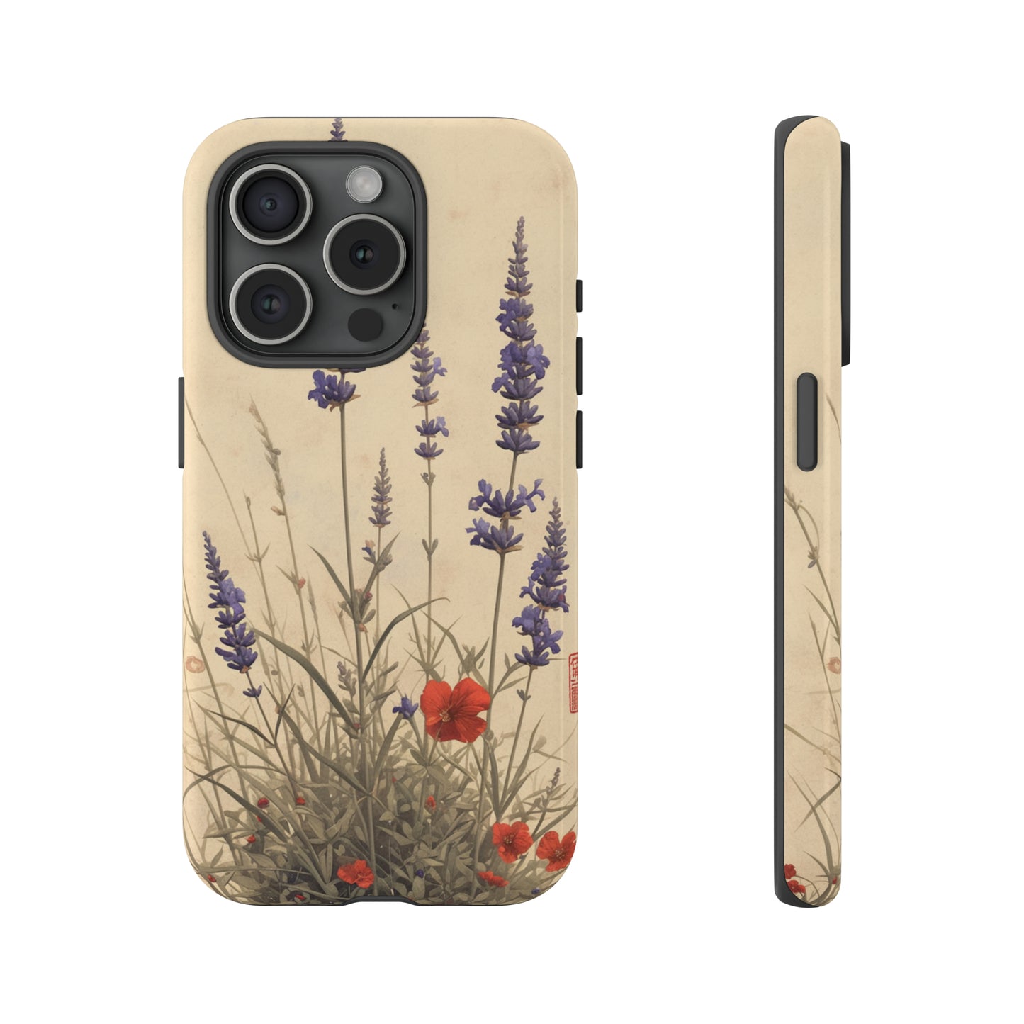 Thin Red and Lavender Flowers, Vintage Wildflowers Phone Case