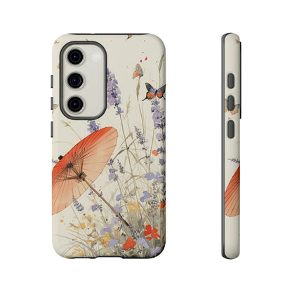 Japanese Vintage Minimalist Soft Lavender & Butterflies iPhone Case, Samsung Case