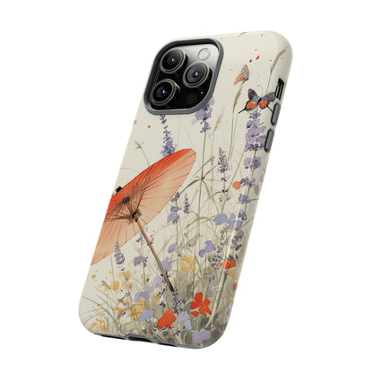 Japanese Vintage Minimalist Soft Lavender & Butterflies iPhone Case, Samsung Case