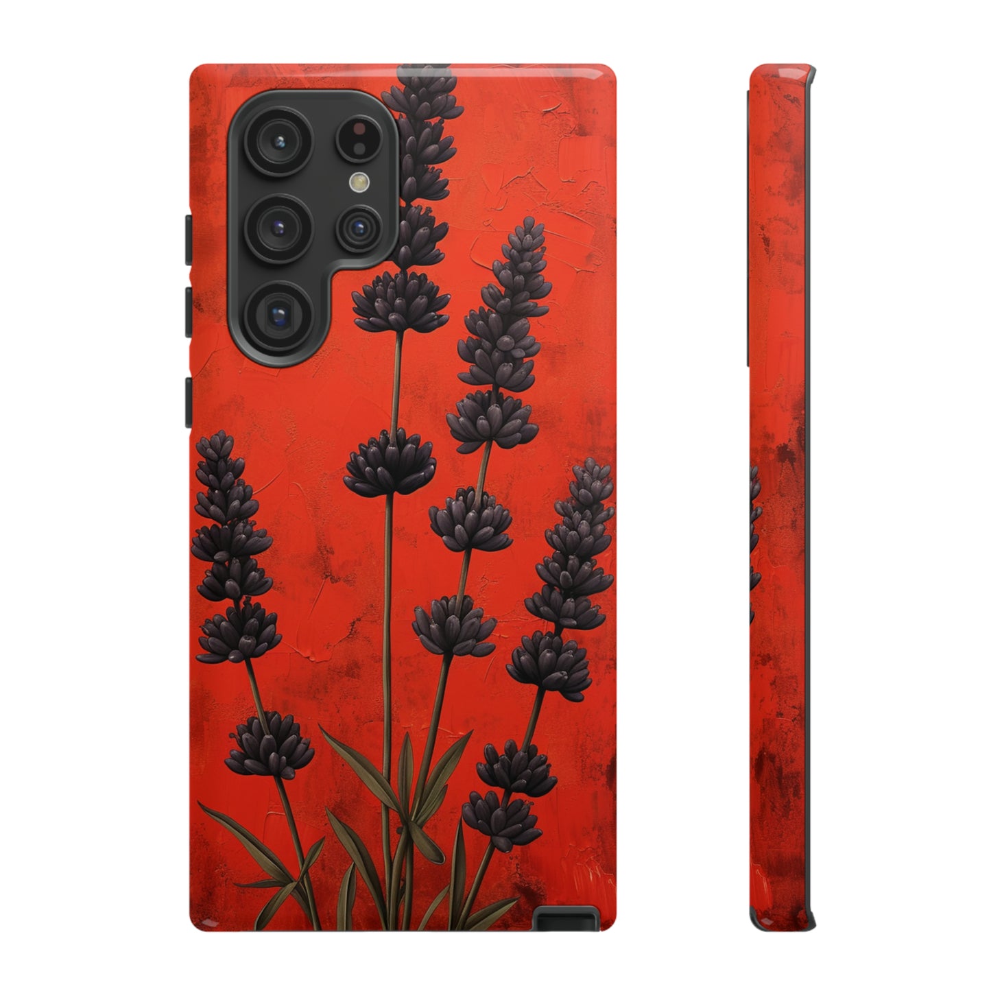 Minimalist Red and Black Lavender Flowers, Vintage Wildflowers iPhone Case