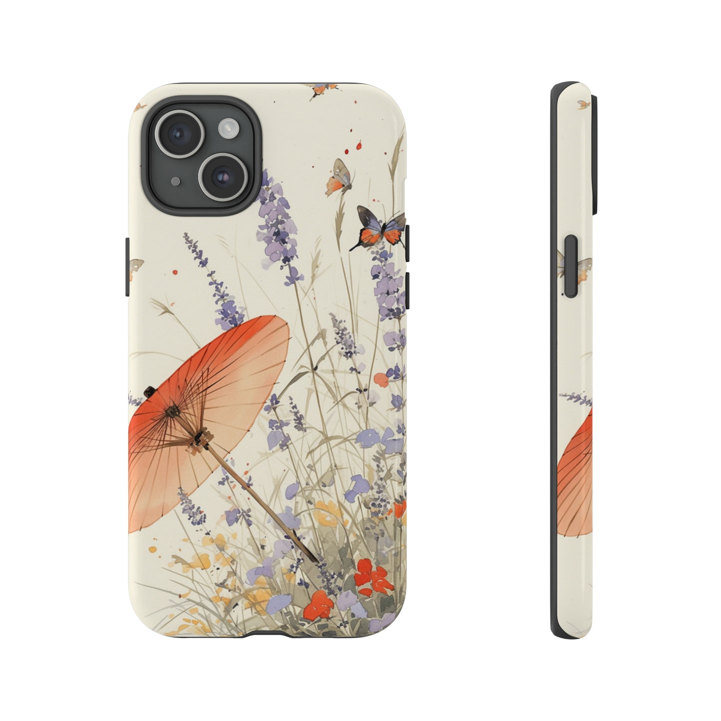 Japanese Vintage Minimalist Soft Lavender & Butterflies iPhone Case, Samsung Case