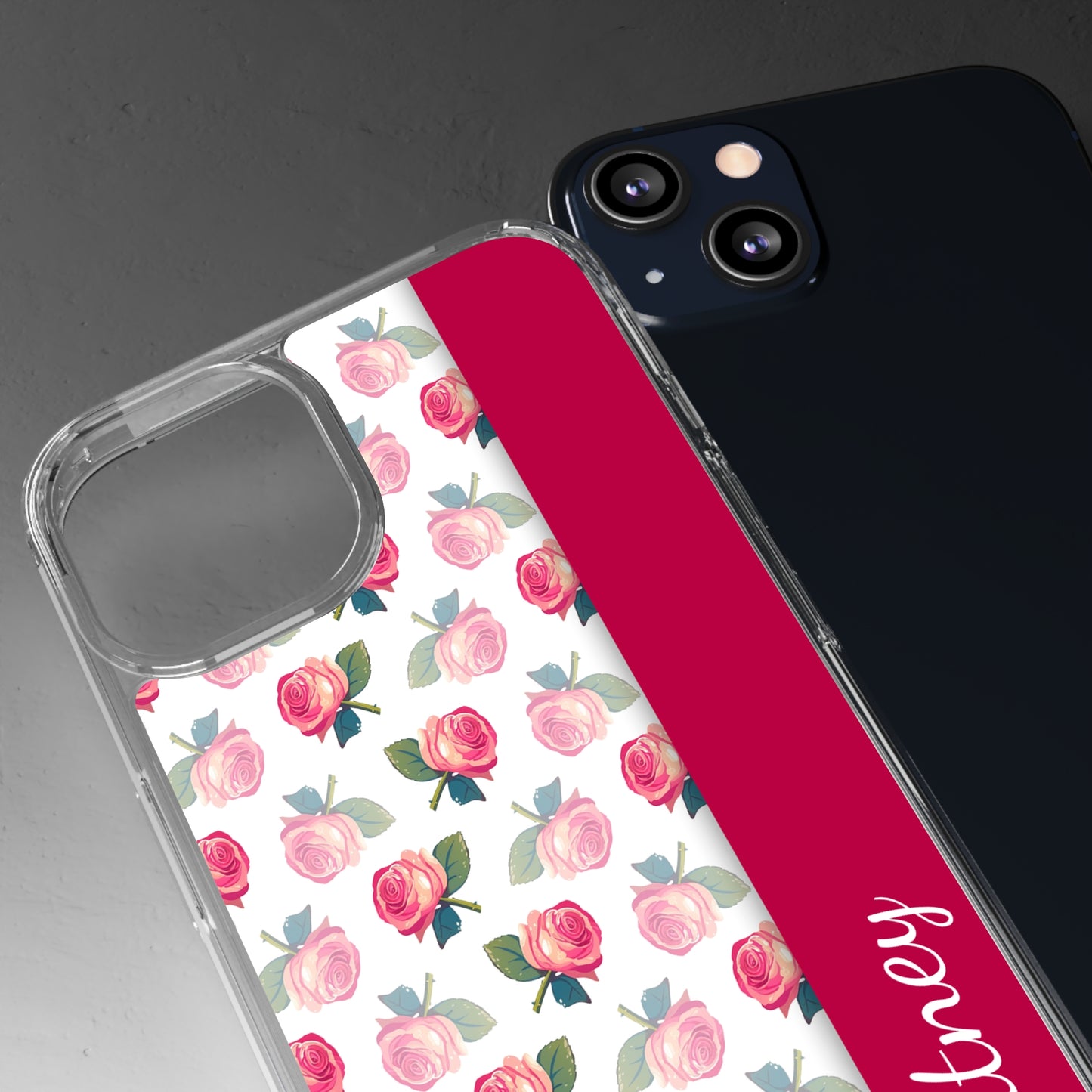 Custom Name Pink Floral Pattern | Clear iPhone Case / Samsung Case