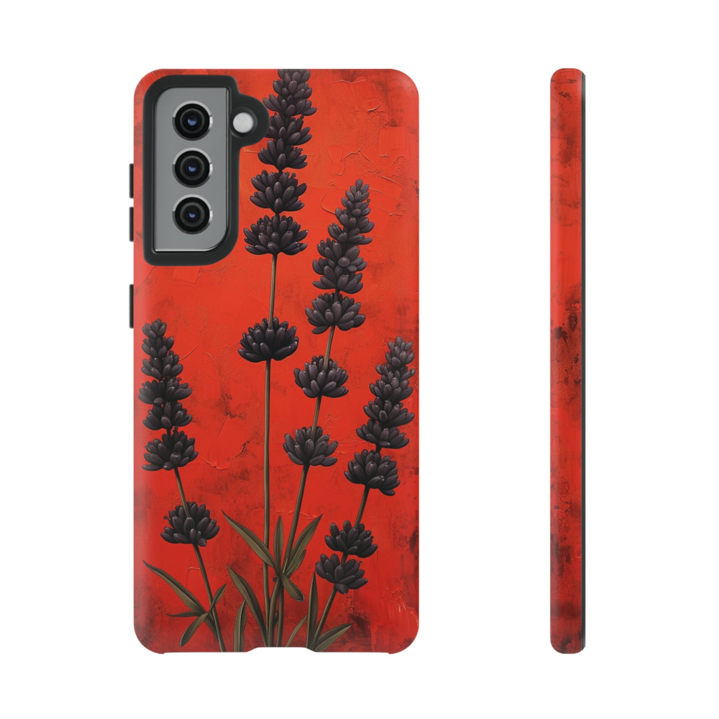 Minimalist Red and Black Lavender Flowers, Vintage Wildflowers iPhone Case