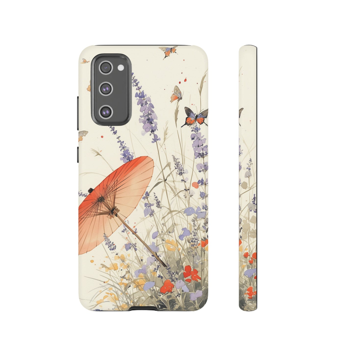 Japanese Vintage Minimalist Soft Lavender & Butterflies iPhone Case, Samsung Case