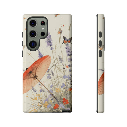 Japanese Vintage Minimalist Soft Lavender & Butterflies iPhone Case, Samsung Case