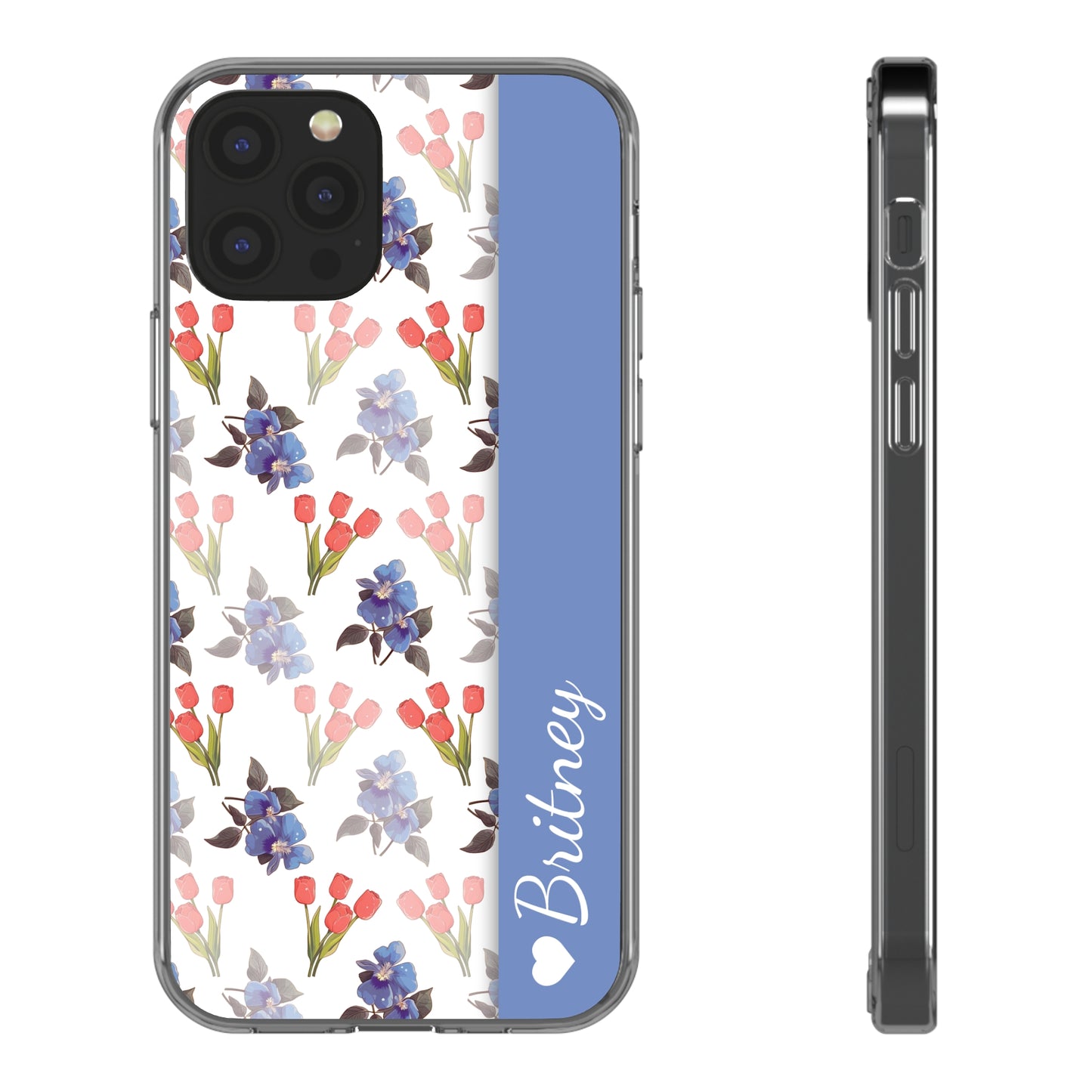 Custom Blue Red Flowers | Clear iPhone Case / Samsung Case