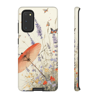 Japanese Vintage Minimalist Soft Lavender & Butterflies iPhone Case, Samsung Case