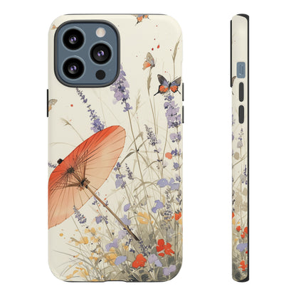 Japanese Vintage Minimalist Soft Lavender & Butterflies iPhone Case, Samsung Case