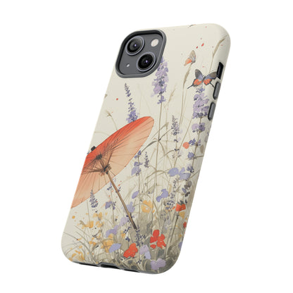 Japanese Vintage Minimalist Soft Lavender & Butterflies iPhone Case, Samsung Case