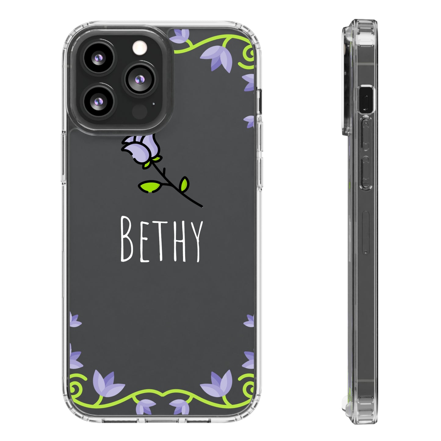 Custom Name Violet Floral Vines | Clear iPhone Case / Samsung Case