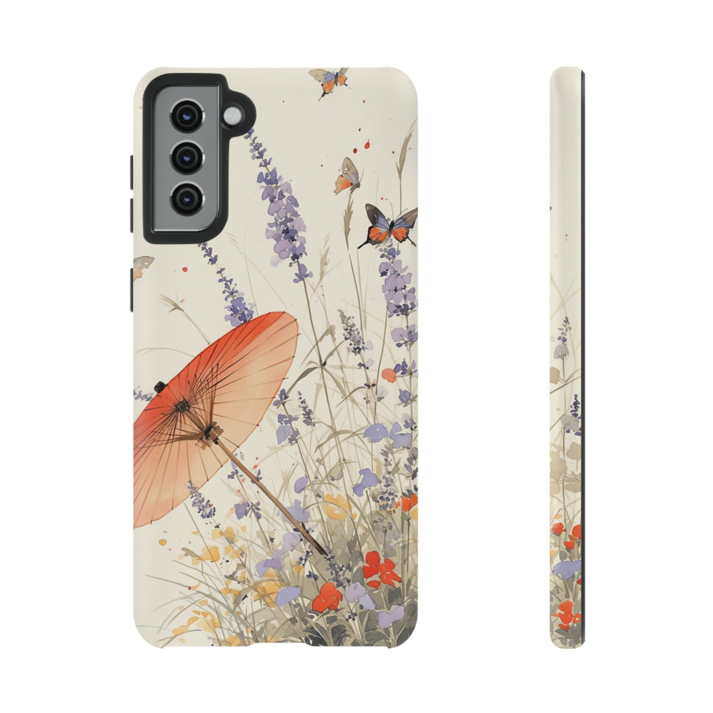 Japanese Vintage Minimalist Soft Lavender & Butterflies iPhone Case, Samsung Case