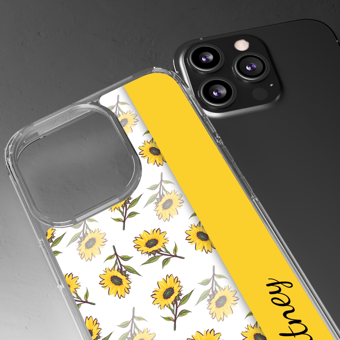 Custom Name Sunflower Pattern | Clear iPhone Case / Samsung Case