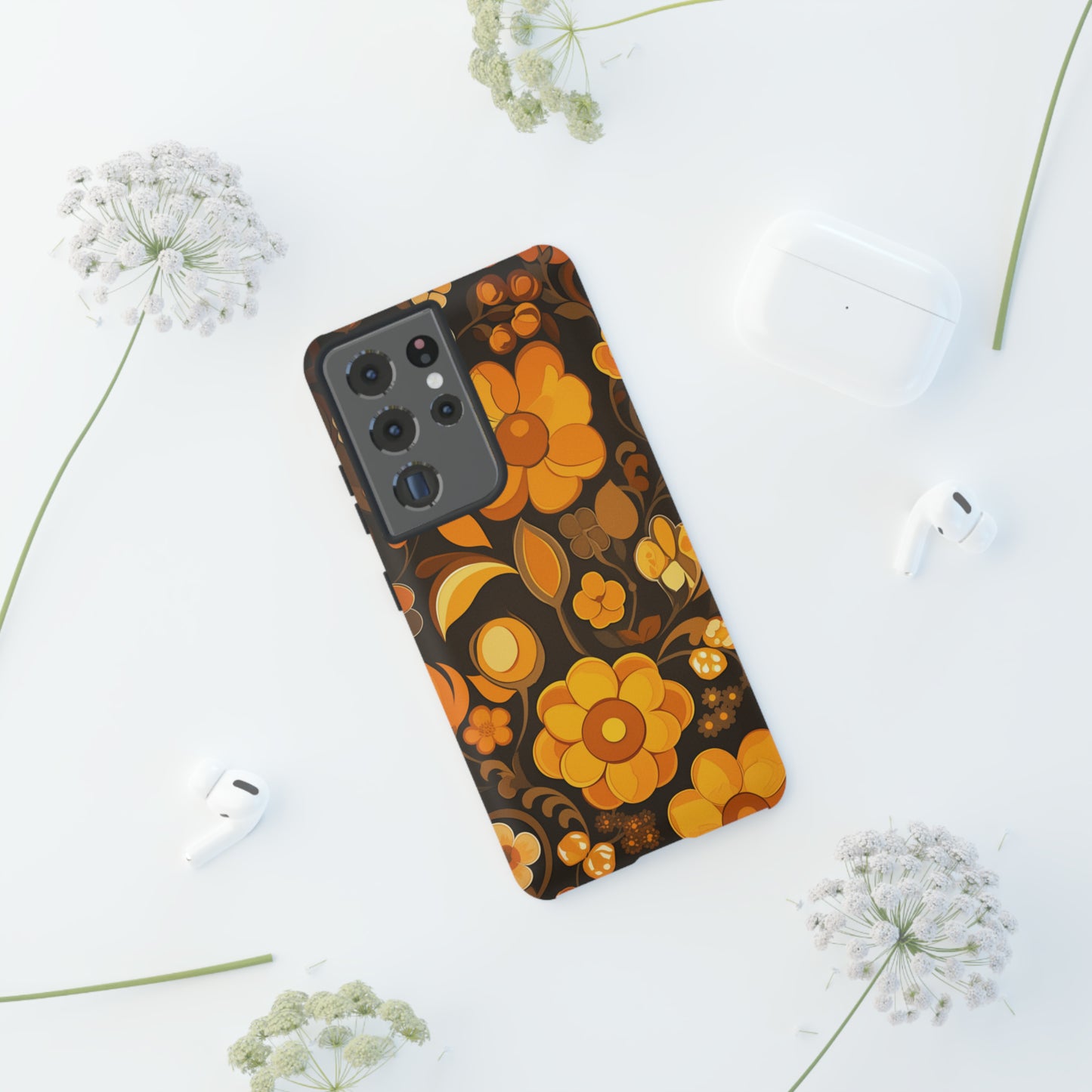 Abstract Retro 70s Dark Wildflower Patterns iPhone Case / Samsung Case